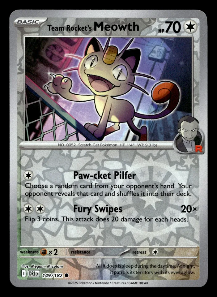 Team Rocket's Meowth #149 uit Destined Rivals Common Near Mint conditie productfoto