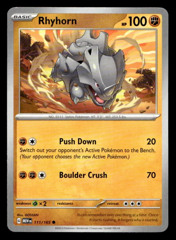 Rhyhorn #111 uit 151 Common Near Mint conditie productfoto