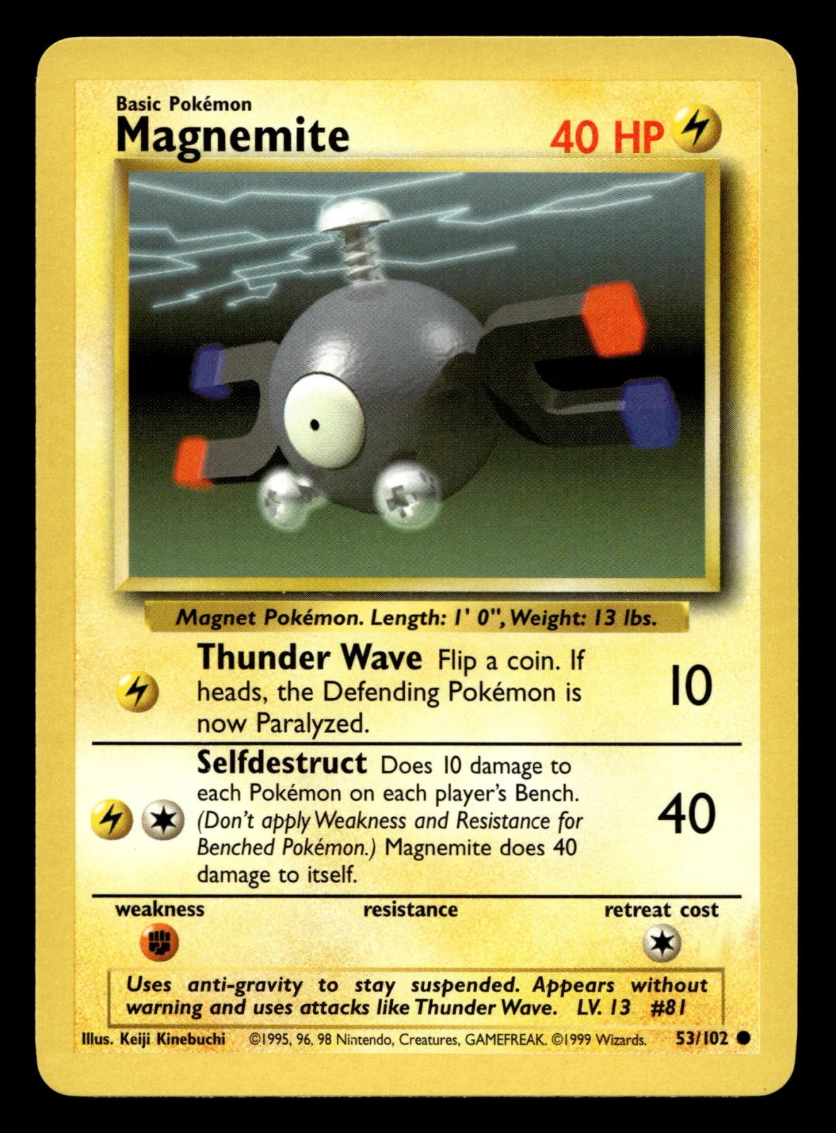 Voorkant Magnemite 53/102 uit Base Set Common Near Mint - conditie Pokémon kaart productfoto NM- 2/3