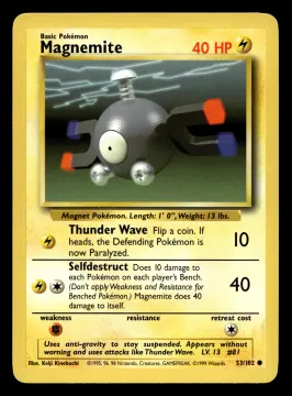 Voorkant Magnemite 53/102 uit Base Set Common Near Mint - conditie Pokémon kaart productfoto NM- 2/3
