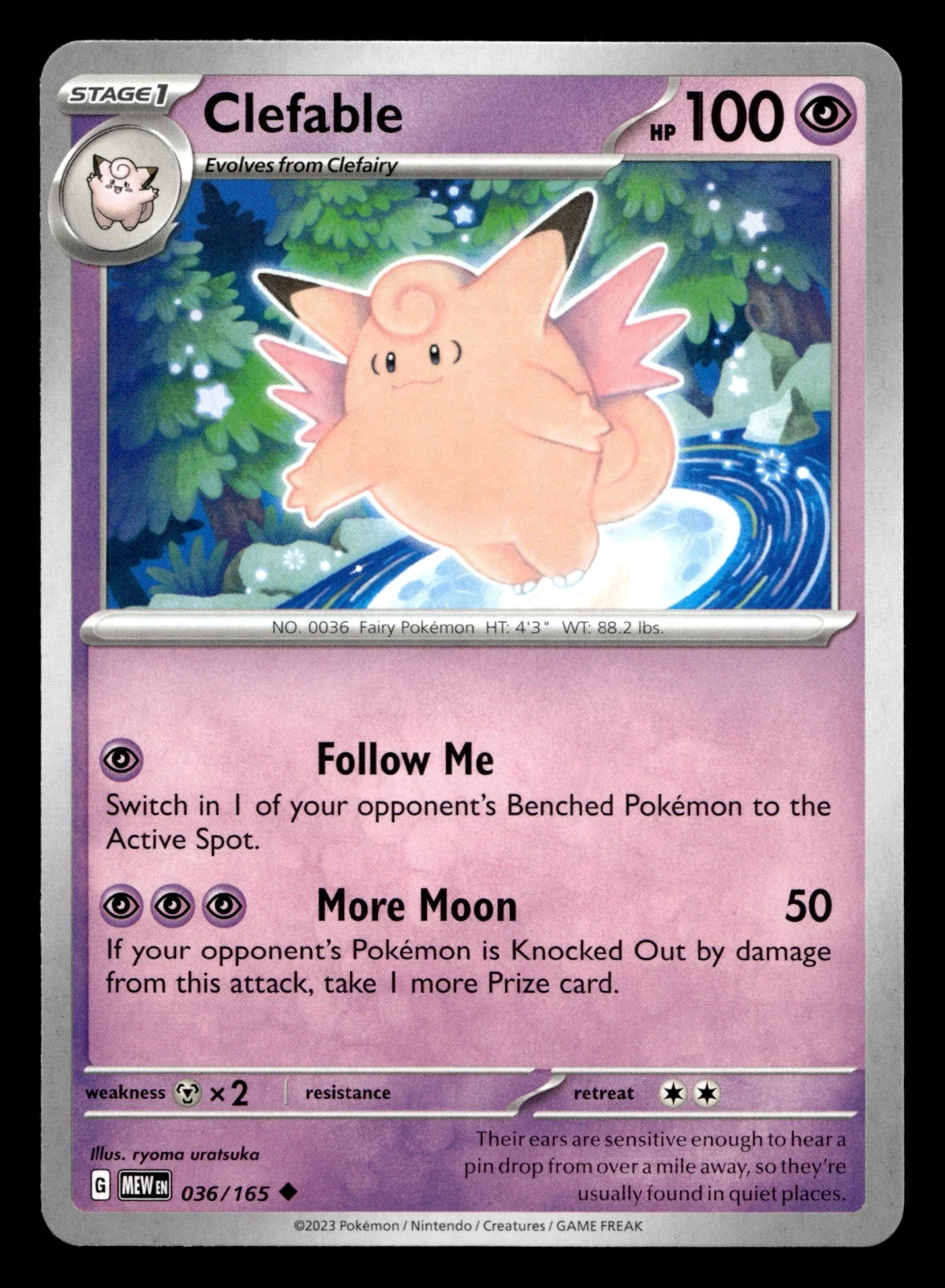 Voorkant Clefable 36/165 uit 151 Uncommon Near Mint conditie Pokémon kaart productfoto