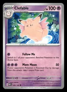 Voorkant Clefable 36/165 uit 151 Uncommon Near Mint conditie Pokémon kaart productfoto