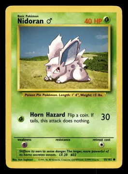 Voorkant Nidoran ♂ 55/102 uit Base Set Common Near Mint + conditie Pokémon kaart productfoto NM+ 1