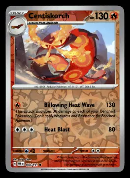 Voorkant Centiskorch 28/191 uit Surging Sparks Common Near Mint conditie Pokémon kaart productfoto