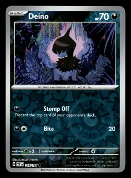 Voorkant Deino 117/191 uit Surging Sparks Common Near Mint conditie Pokémon kaart productfoto