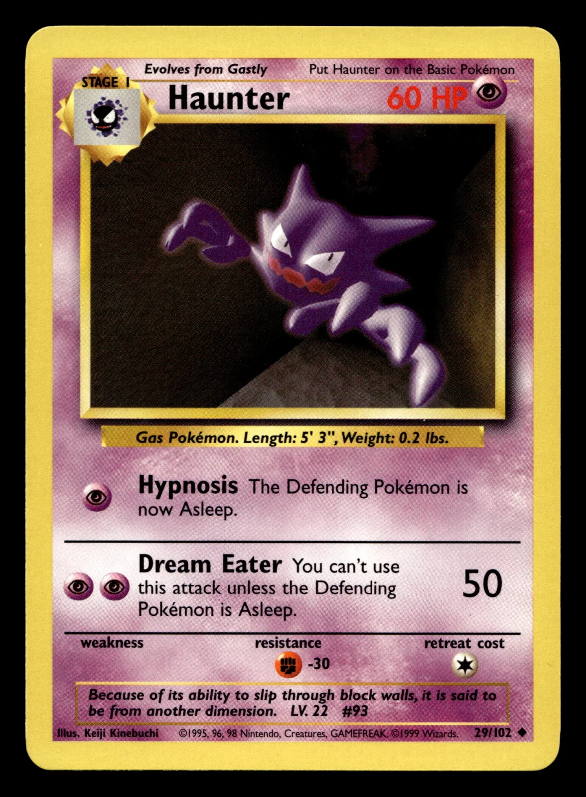 Voorkant Haunter 29/102 uit Base Set Uncommon Near Mint - conditie Pokémon kaart productfoto NM- 1