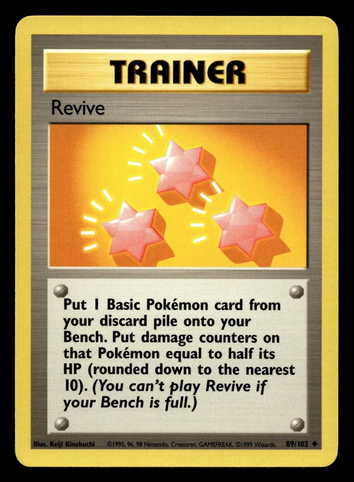 Voorkant Revive 89/102 uit Base Set Uncommon Excellent + conditie Pokémon kaart productfoto EX+ 1