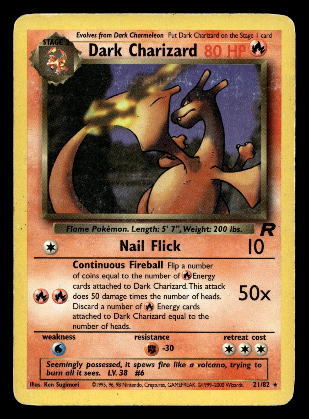 Voorkant Dark Charizard 21/82 uit Team Rocket Rare Played conditie Pokémon kaart productfoto
