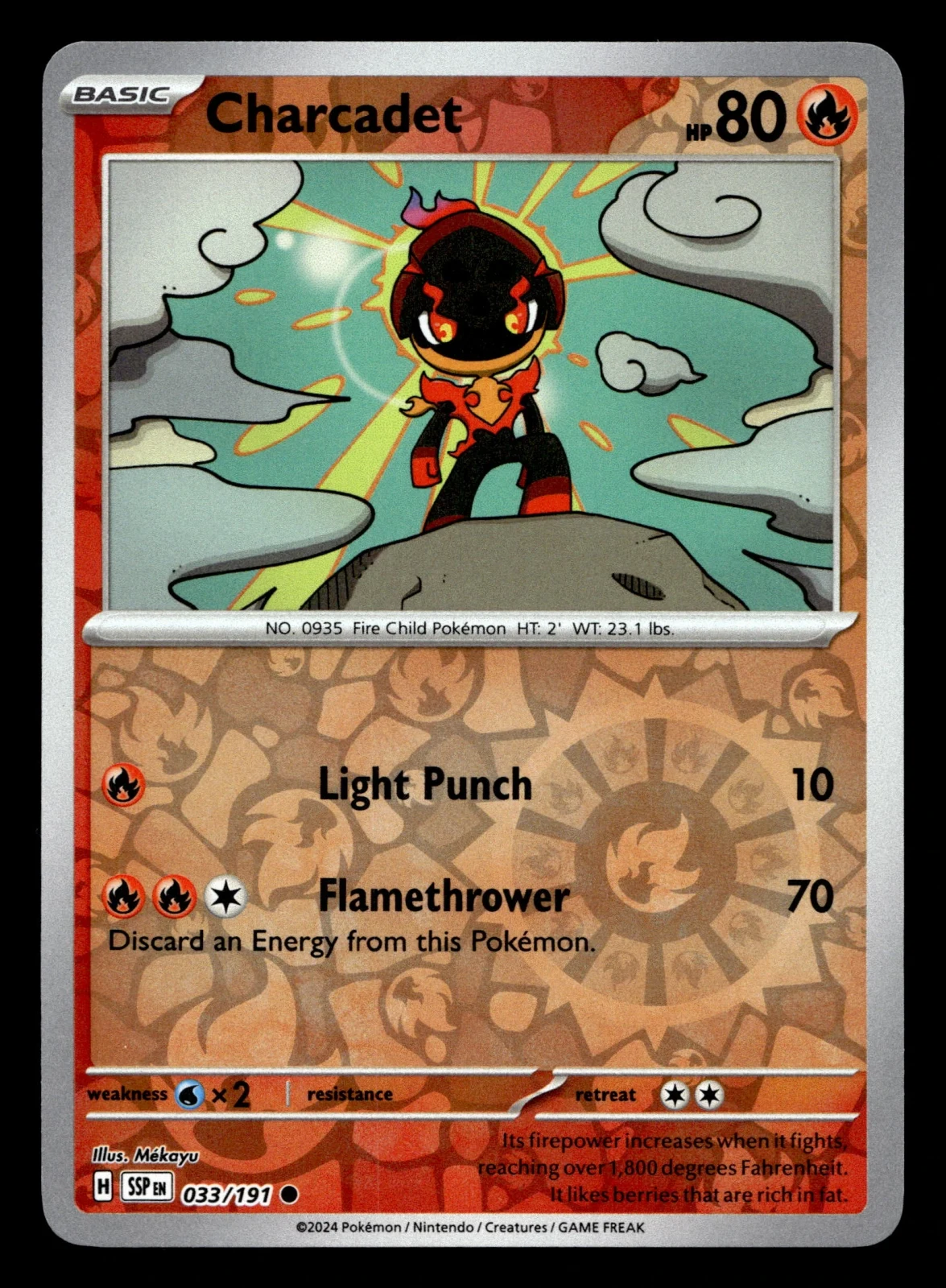 Voorkant Charcadet 33/191 uit Surging Sparks Common Near Mint conditie Pokémon kaart productfoto