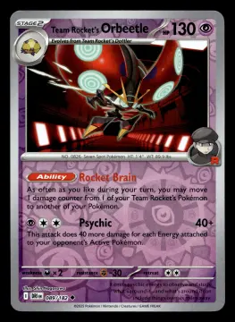 Voorkant Team Rocket's Orbeetle 89/182 uit Destined Rivals Uncommon Near Mint conditie Pokémon kaart productfoto