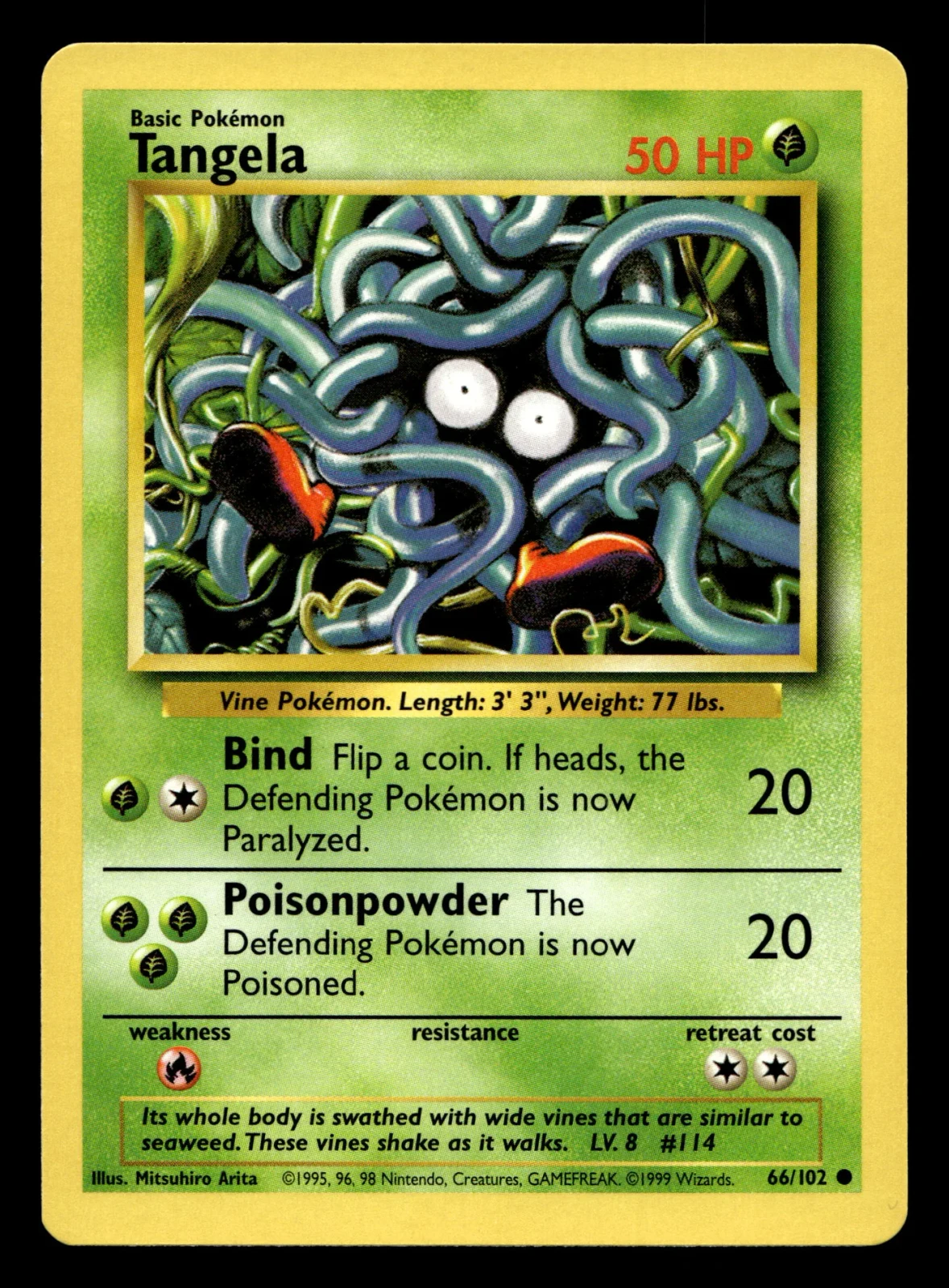 Voorkant Tangela 66/102 uit Base Set Common Near Mint + conditie Pokémon kaart productfoto NM+ 1