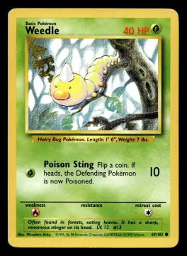 Voorkant Weedle 69/102 uit Base Set Common Near Mint - conditie Pokémon kaart productfoto NM- 3/6