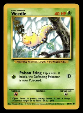 Voorkant Weedle NM+ 2 69/102 uit Base Set Common Near Mint + conditie Pokémon kaart productfoto NM+ 1