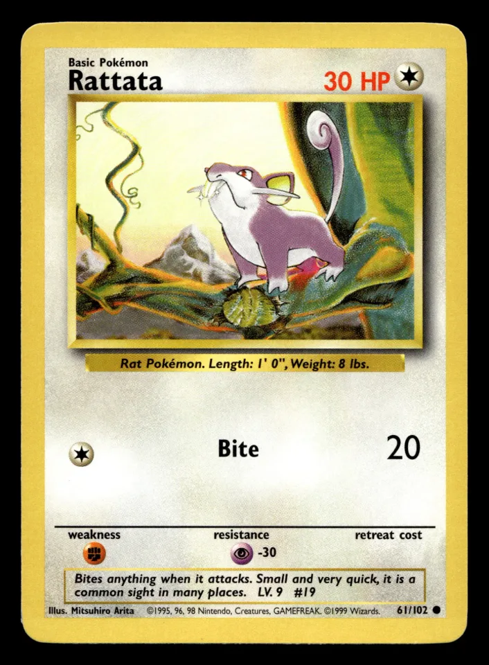 Rattata #61 uit Base Set Common Near Mint - conditie productfoto