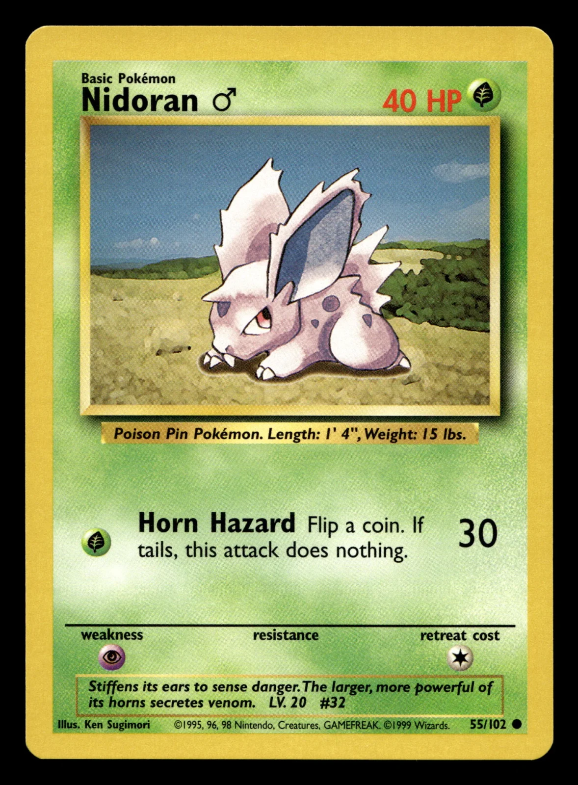 Voorkant Nidoran ♂ 55/102 uit Base Set Common Near Mint conditie Pokémon kaart productfoto NM 1