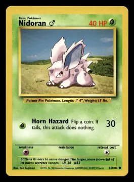 Voorkant Nidoran ♂ 55/102 uit Base Set Common Near Mint conditie Pokémon kaart productfoto NM 1