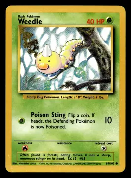 Voorkant Weedle 69/102 uit Base Set Common Near Mint - conditie Pokémon kaart productfoto NM- 5/6