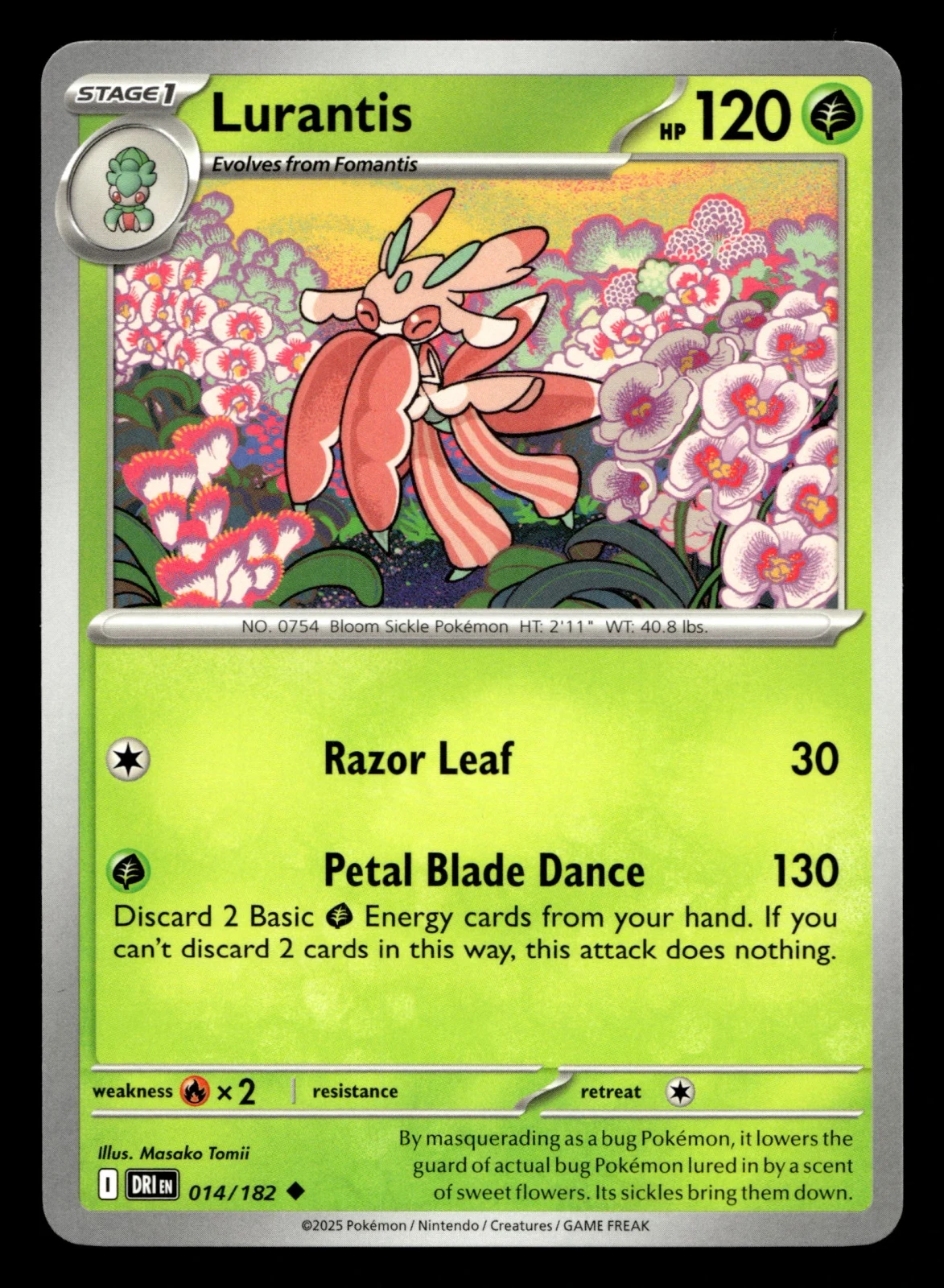 Voorkant Lurantis 14/182 uit Destined Rivals Uncommon Near Mint conditie Pokémon kaart productfoto