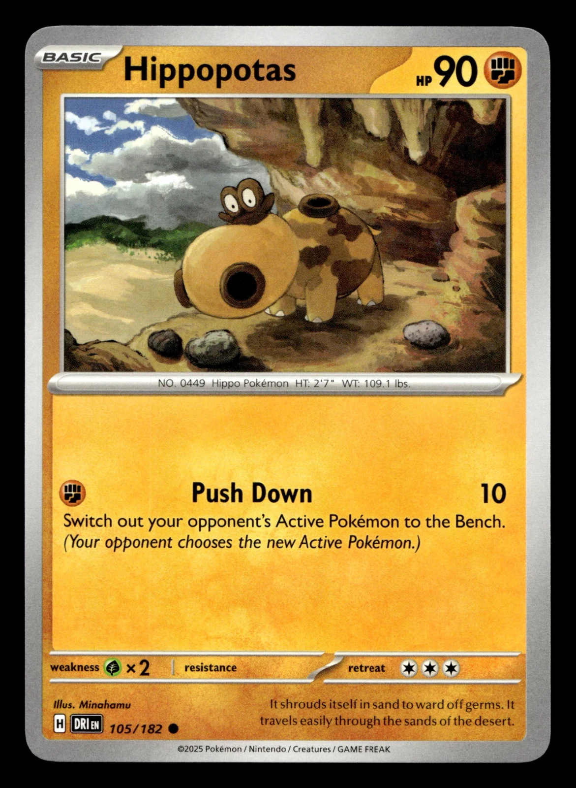 Voorkant Hippopotas 105/182 uit Destined Rivals Common Near Mint conditie Pokémon kaart productfoto