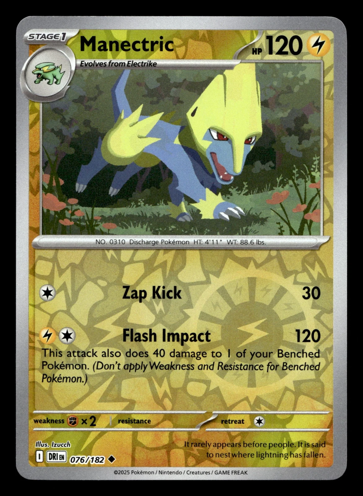 Voorkant Manectric 76/182 uit Destined Rivals Uncommon Near Mint conditie Pokémon kaart productfoto