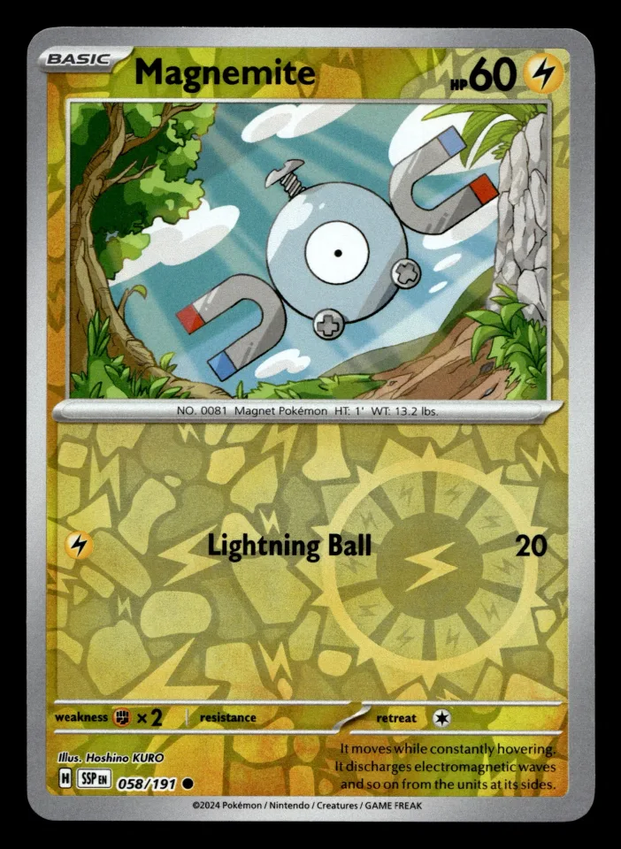 Magnemite #58 uit Surging Sparks Common Near Mint conditie productfoto