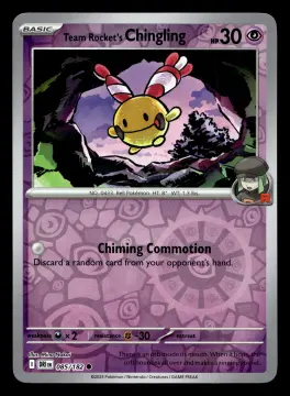 Voorkant Team Rocket's Chingling 85/182 uit Destined Rivals Common Near Mint conditie Pokémon kaart productfoto