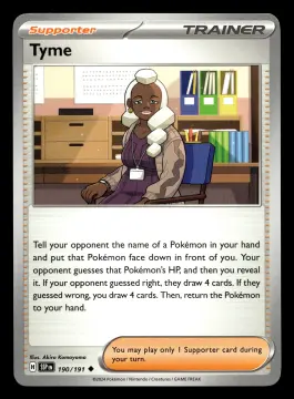 Voorkant Tyme 190/191 uit Surging Sparks Uncommon Near Mint conditie Pokémon kaart productfoto