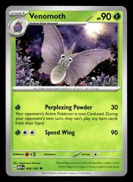 Voorkant Venomoth 49/165 uit 151 Uncommon Near Mint conditie Pokémon kaart productfoto