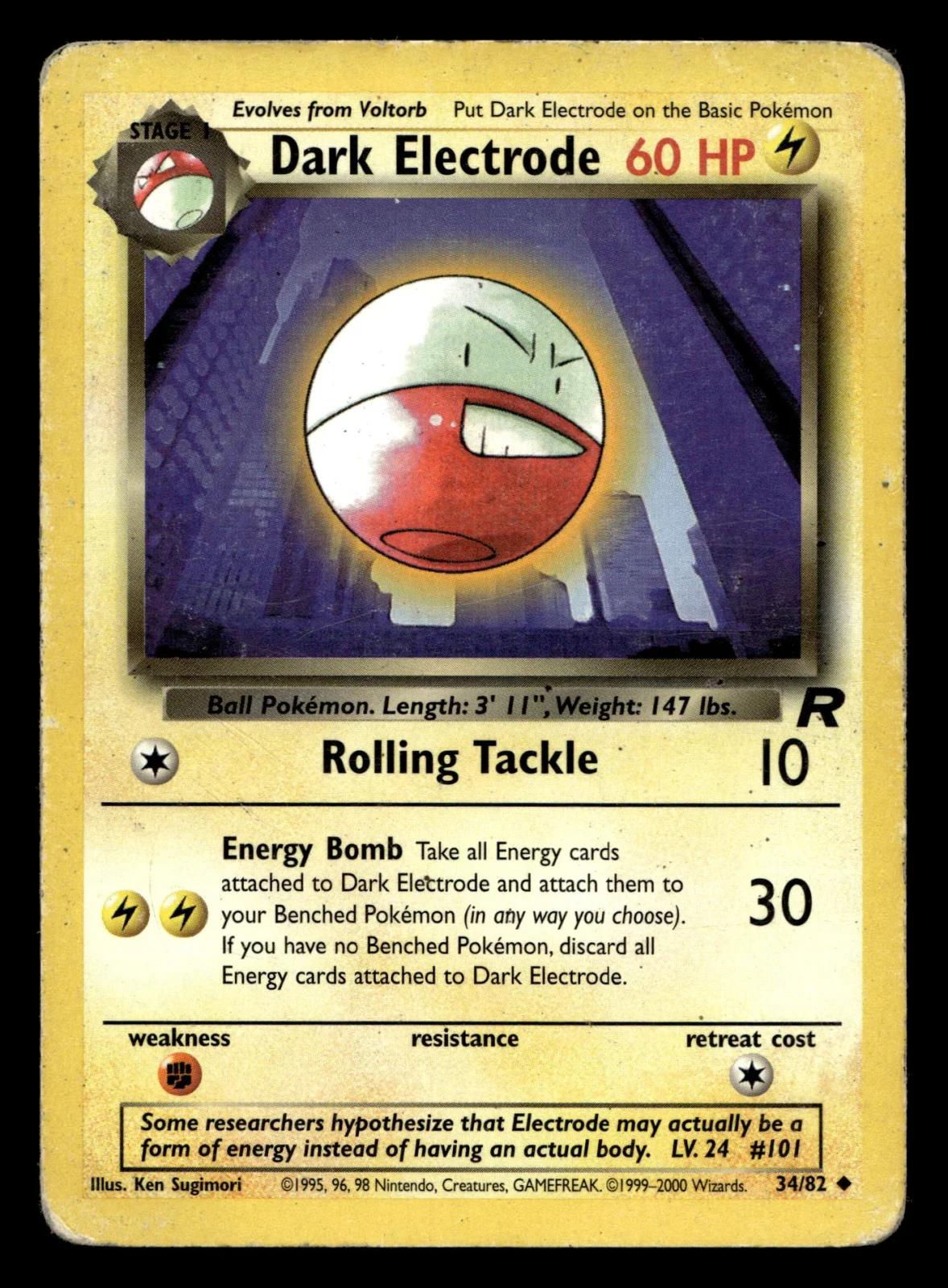 Voorkant Dark Electrode 34/82 uit Team Rocket Uncommon Played conditie Pokémon kaart productfoto