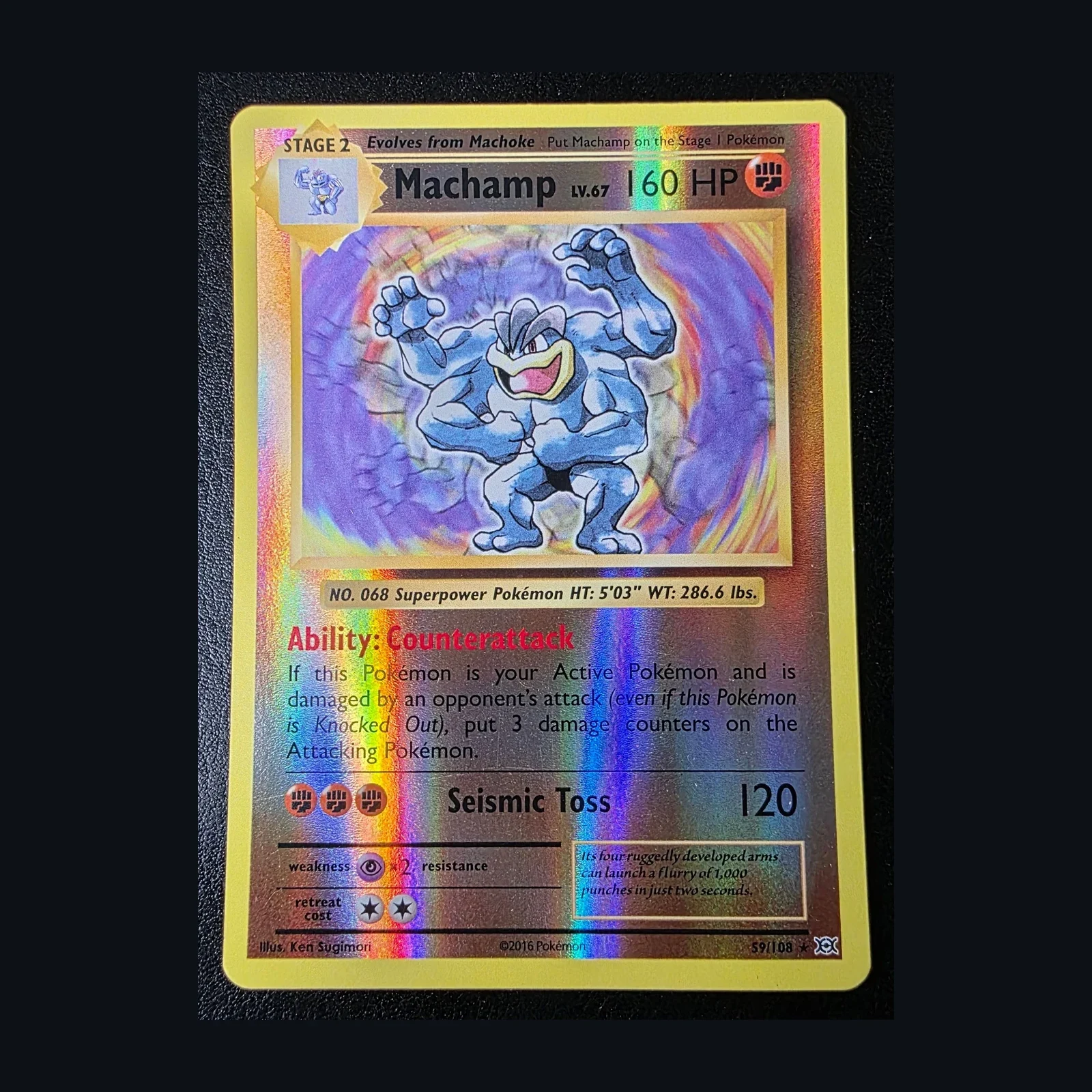 Referentieafbeelding Machamp 59/108 uit Evolutions Rare Holo Excellent conditie Pokémon kaart productfoto