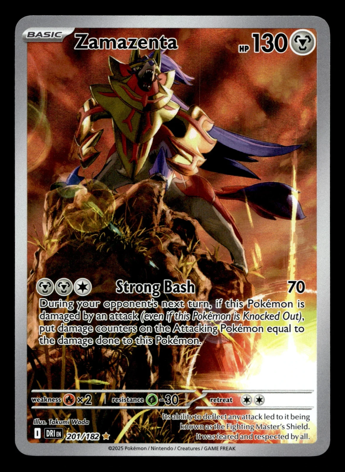 Voorkant Zamazenta 201/182 uit Destined Rivals Illustration Rare Near Mint conditie Pokémon kaart productfoto