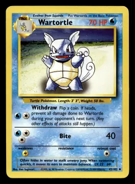 Voorkant Wartortle 42/102 uit Base Set Uncommon Near Mint - conditie Pokémon kaart productfoto NM- 3/3