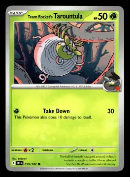 Voorkant Team Rocket's Tarountula 19/182 uit Destined Rivals Common Near Mint conditie Pokémon kaart productfoto