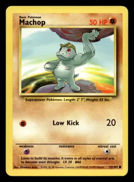 Voorkant Machop 52/102 uit Base Set Common Near Mint - conditie Pokémon kaart productfoto NM- 3/5