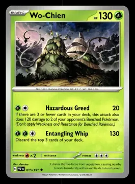 Voorkant Wo-Chien 15/191 uit Surging Sparks Uncommon Near Mint conditie Pokémon kaart productfoto