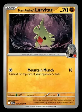 Voorkant Team Rocket's Larvitar 94/182 uit Destined Rivals Common Near Mint conditie Pokémon kaart productfoto