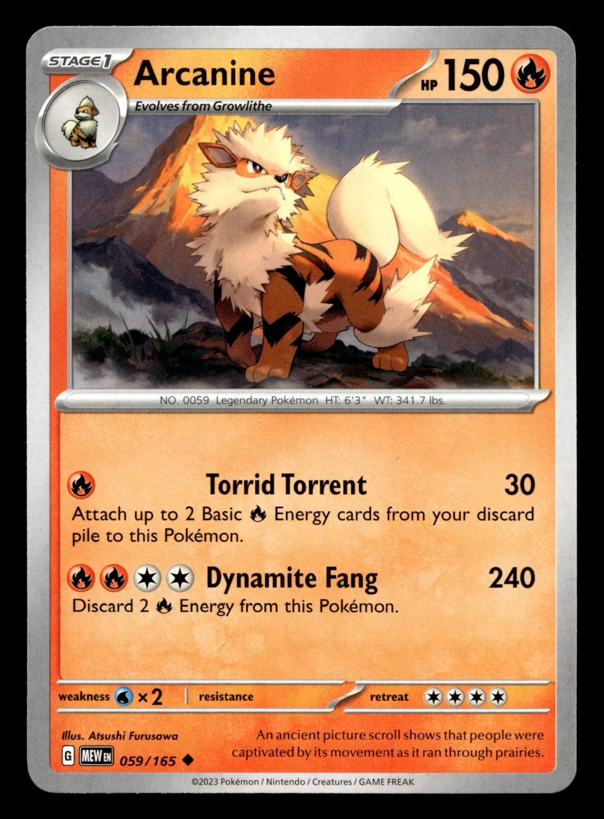 Voorkant Arcanine 59/165 uit 151 Uncommon Near Mint conditie Pokémon kaart productfoto