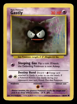 Voorkant Gastly 50/102 uit Base Set Common Light Played + conditie Pokémon kaart productfoto