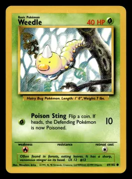 Voorkant Weedle 69/102 uit Base Set Common Near Mint conditie Pokémon kaart productfoto NM 3/2