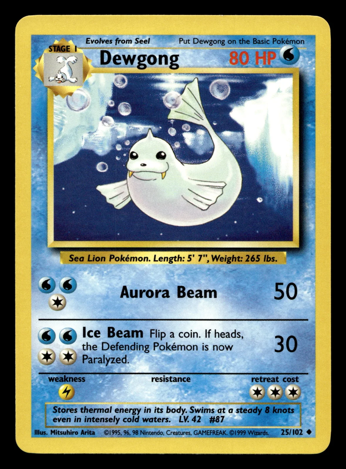 Voorkant Dewgong 25/102 uit Base Set Uncommon Near Mint conditie Pokémon kaart productfoto NM 1