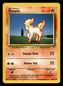 Voorkant Ponyta 60/102 uit Base Set Common Near Mint - conditie Pokémon kaart productfoto NM- 3/3