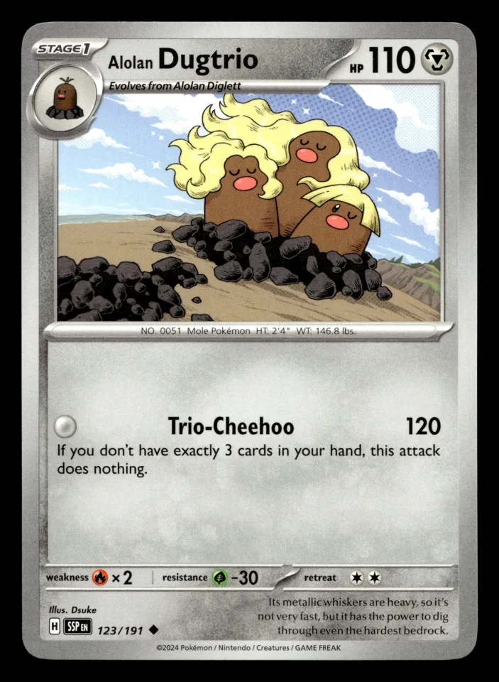 Alolan Dugtrio #123 uit Surging Sparks Uncommon Near Mint conditie productfoto