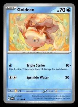 Voorkant Goldeen 118/165 uit 151 Common Near Mint conditie Pokémon kaart productfoto