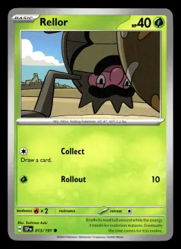 Voorkant Rellor 13/191 uit Surging Sparks Common Near Mint conditie Pokémon kaart productfoto