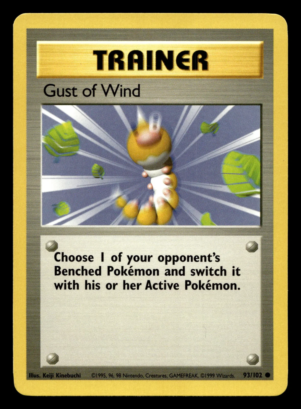 Voorkant Gust of Wind 93/102 uit Base Set Common Excellent + conditie Pokémon kaart productfoto