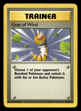 Voorkant Gust of Wind 93/102 uit Base Set Common Excellent + conditie Pokémon kaart productfoto