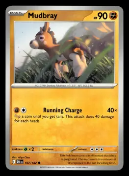 Voorkant Mudbray 107/182 uit Destined Rivals Common Near Mint conditie Pokémon kaart productfoto