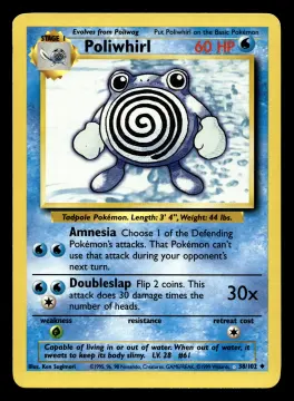 Voorkant Poliwhirl 38/102 uit Base Set Uncommon Excellent - conditie Pokémon kaart productfoto EX- 1