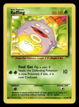 Voorkant Koffing 51/102 uit Base Set Common Near Mint - conditie Pokémon kaart productfoto NM- 1