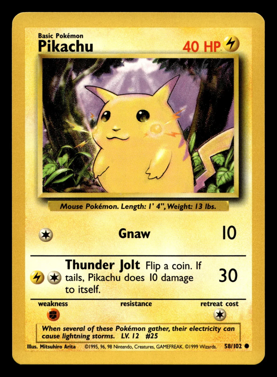 Voorkant Pikachu 58/102 uit Base Set Common Near Mint conditie Pokémon kaart productfoto NM 2/2
